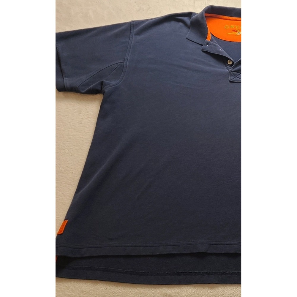 Orvis Men's XXL Short Sleeve Polo Shirt Navy Blue Orange Contrast Pique Knit - Picture 11 of 14